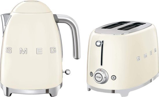 קומקום חשמלי 1.7 ליטר 2400W + מצנם 2 פרוסות 950W מבית SMEG - צבע שמנת