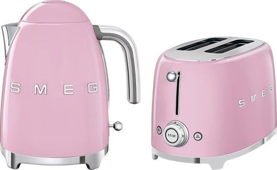 קומקום חשמלי 1.7 ליטר 2400W + מצנם 2 פרוסות 950W מבית SMEG - צבע ורוד