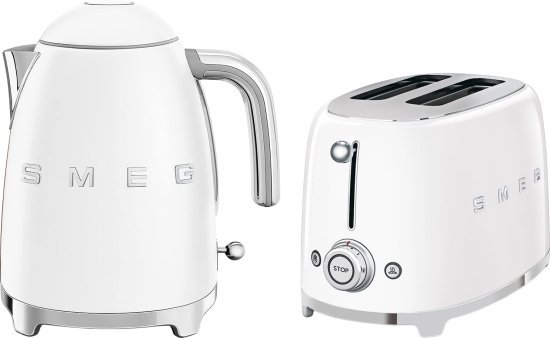 קומקום חשמלי 1.7 ליטר 2400W + מצנם 2 פרוסות 950W מבית SMEG - צבע לבן