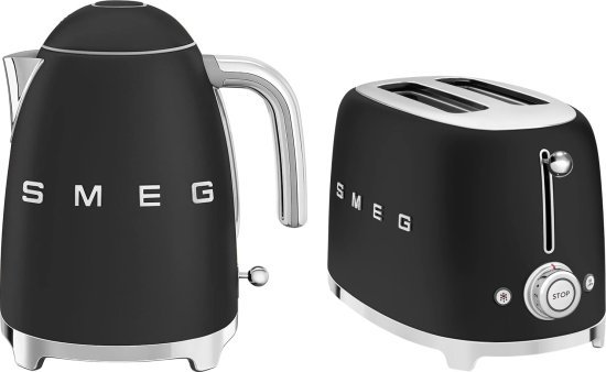 קומקום חשמלי 1.7 ליטר 2400W + מצנם 2 פרוסות 950W מבית SMEG - צבע שחור מט