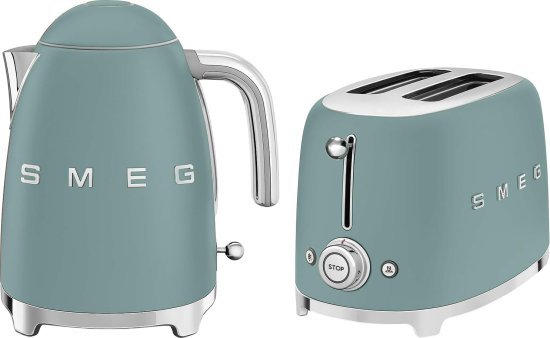 קומקום חשמלי 1.7 ליטר 2400W + מצנם 2 פרוסות 950W מבית SMEG - צבע ירוק מט