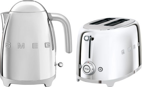 קומקום חשמלי 1.7 ליטר 2400W + מצנם 2 פרוסות 950W מבית SMEG - נירוסטה