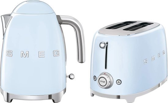 קומקום חשמלי 1.7 ליטר 2400W + מצנם 2 פרוסות 950W מבית SMEG - צבע כחול פסטל