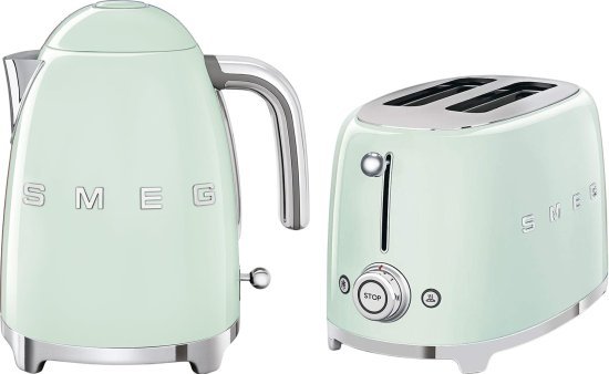 קומקום חשמלי 1.7 ליטר 2400W + מצנם 2 פרוסות 950W מבית SMEG - צבע ירוק פסטל