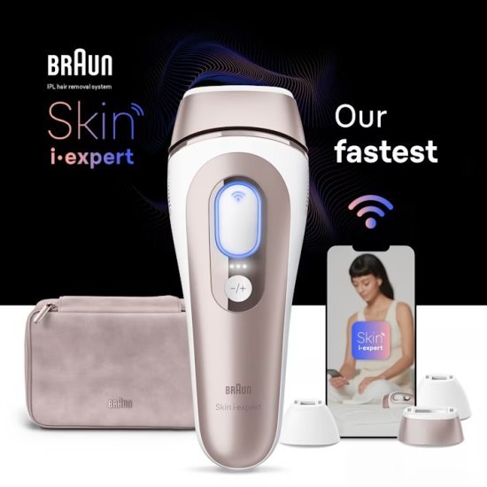 מסיר שיער Skin i·expert בטכנולוגיית IPL כולל 3 ראשי הסרה, סכין ותיק מהודר דגם PL7257 מבית Braun