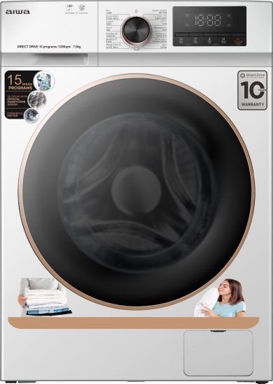 מכונת כביסה Direct Drive פתח חזית 7 ק''ג 1200 סל''ד Aiwa P11 AI70-P123111EA05E - צבע לבן