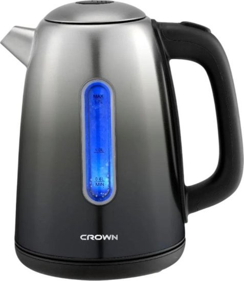 קומקום נירוסטה חשמלי 1.7 ליטר 2000W דגם CRK-012 מבית Crown - צבע נירוסטה / שחור