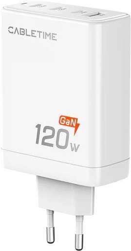 מטען קיר בטכנולוגיית GaN עם 4 יציאות 3xType-C+USB-A 120W דגם G120W מבית Cable Time - צבע לבן