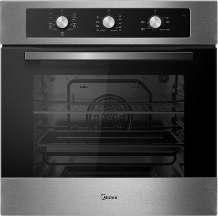 תנור אפייה בנוי מכני 70 ליטר 8 תכניות Midea 65DME30007SS - נירוסטה מוברשת בשילוב זכוכית שחורה