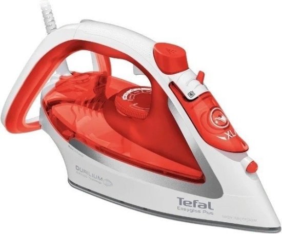 מגהץ אדים Tefal Easygliss Plus 2500W FV5720E0 - צבע לבן / אדום - חמש שנות אחריות יבואן רשמי על ידי ניופאן
