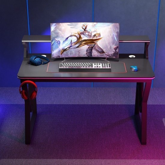 שולחן גיימינג ברוחב 120 ס''מ כולל מדף עליון ומתלה לאוזניות דגם RSM-1062 מבית Rosso Italy - צבע שחור