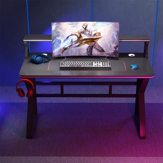 שולחן גיימינג ברוחב 120 ס''מ כולל מדף עליון ומתלה לאוזניות דגם RSM-1064 מבית Rosso Italy - צבע שחור