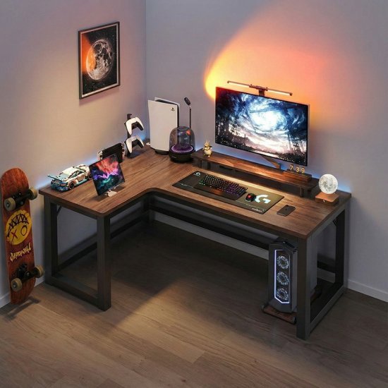 שולחן גיימינג פינתי שמאל ברוחב 120 ס''מ דגם RSM-3031 מבית Rosso Italy - צבע עץ כהה