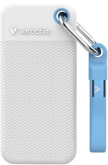 כונן SSD חיצוני נייד עם מחזיק מפתחות Verbatim Pocket SSD USB 3.2 Gen 2 - נפח 1TB - צבע לבן / תכלת