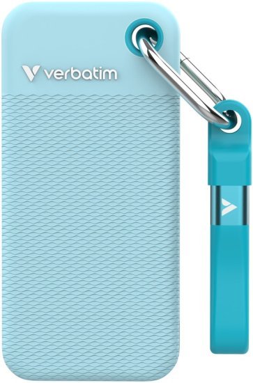 כונן SSD חיצוני נייד עם מחזיק מפתחות Verbatim Pocket SSD USB 3.2 Gen 2 - נפח 1TB - צבע תכלת / שחור
