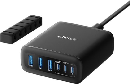 מטען קיר 112W כולל טכנולוגיית GaN עם 3 חיבורי USB Type-C ו-3 חיבורי USB Type-A מבית Anker - צבע שחור