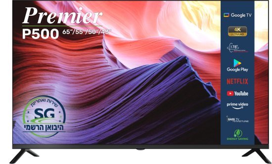 טלוויזיה חכמה ללא מסגרת 43 אינץ' Premier 4K UHD Google TV 43P500