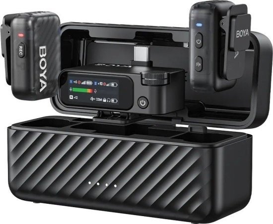 מערכת מיקרופון דש אלחוטי Boya BOYAMIC 2 עם 2 משדרים, מקלט Type-C ו-2 מיקרופוני דש חוטיים - מופעלת על ידי AI