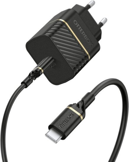 מטען קיר מהיר 20W בחיבור USB-C מבית OtterBox - כולל כבל USB-C ל-USB-C באורך 1 מטר - צבע שחור