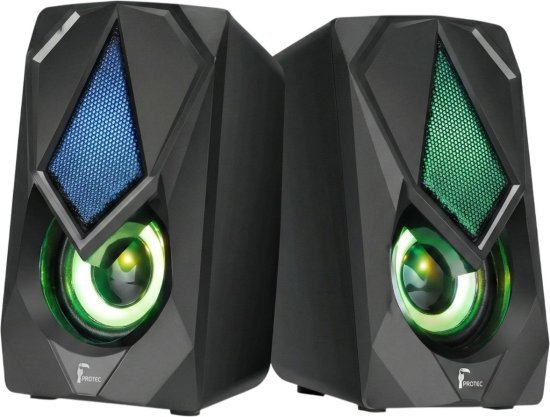 זוג רמקולים למחשב עם חיבור USB ותאורת RGB אחורית דגם DM502 מבית Protec - צבע שחור