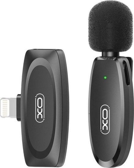 מיקרופון דש אלחוטי עם מקלט ומשדר דגם MKF08B מבית XO - חיבור Lightning - צבע שחור
