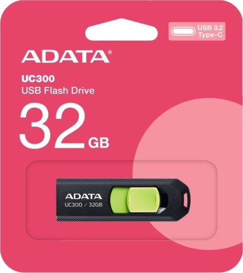 זיכרון נייד USB-C דגם UC300 נפח 32GB מבית Adata - צבע שחור ירוק