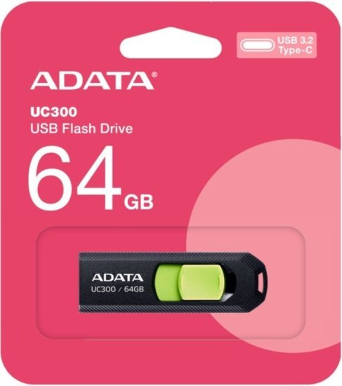 זיכרון נייד USB-C דגם UC300 נפח 64GB מבית Adata - צבע שחור ירוק