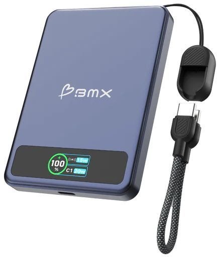 סוללת גיבוי מגנטית אלחוטית 5000mAh בטכנולוגיית Solid-State דגם SolidSafe™ 5K מבית BMX - צבע כחול