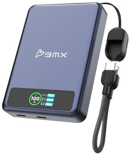 סוללת גיבוי מגנטית אלחוטית 10000mAh בטכנולוגיית Solid-State דגם SolidSafe™ 10K מבית BMX - צבע כחול