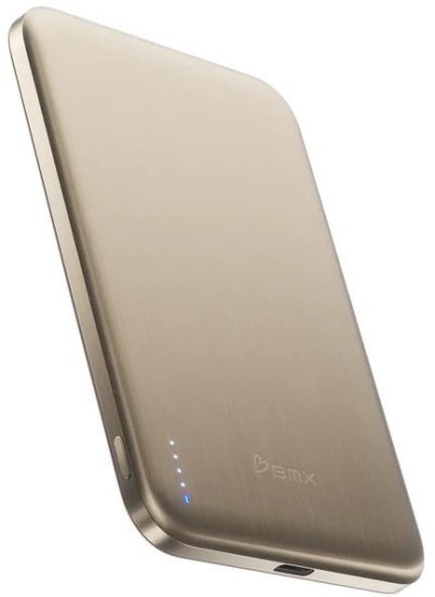 סוללת גיבוי מגנטית אלחוטית 5000mAh בטכנולוגיית Solid-State דגם SolidSafe™ Air 5K מבית BMX - צבע זהב