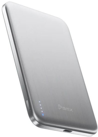 סוללת גיבוי מגנטית אלחוטית 5000mAh בטכנולוגיית Solid-State דגם SolidSafe™ Air 5K מבית BMX - צבע כסוף