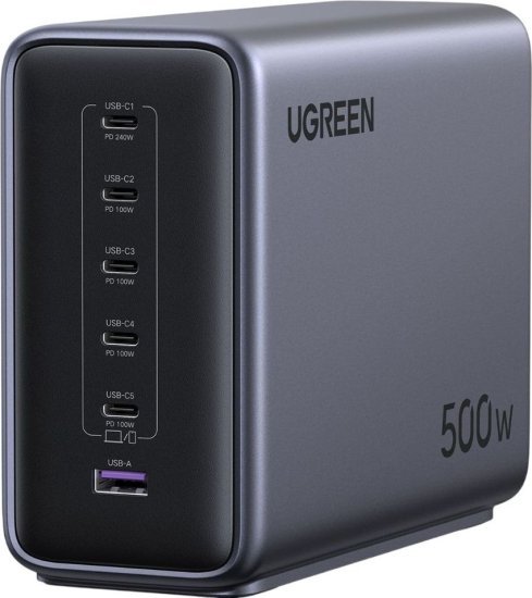 מטען קיר GaN בהספק 500W טעינה מהירה 5 יציאות USB-A + USB-C מבית UGREEN