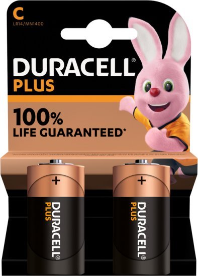 2 סוללות C לא נטענות Duracell Plus Power