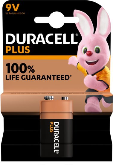 סוללת 9V לא נטענת Duracell Plus Power