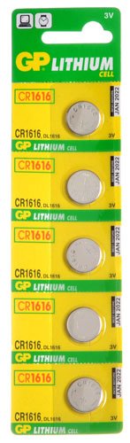 5 סוללות כפתור CR1616 Lithium לא נטענות 3V 16mm x 1.6mm של חברת GP