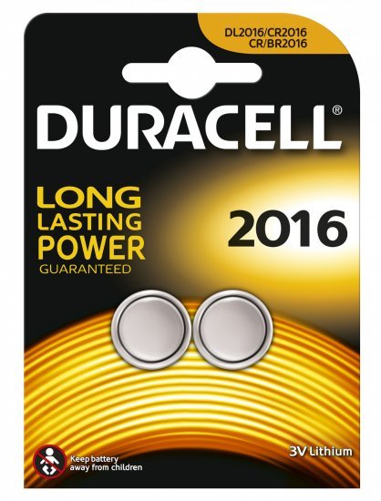 2 סוללות כפתור  DL / CR2016 Lithium לא נטענות 3V 20mm x 1.6mm של חברת Duracell