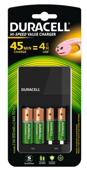 מטען סוללות כולל 2 סוללות נטענות 1300mAh AA ו-2 סוללות נטענות Duracell CEF14 750mAh AAA