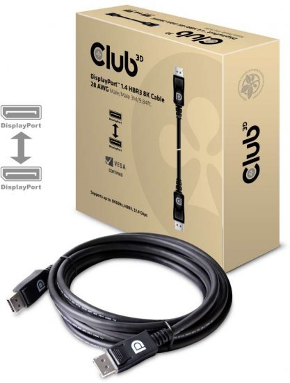 כבל מחיבור DisplayPort לחיבור DisplayPort 1.4 HBR3 8K60Hz באורך 3 מטרים Club3D CAC-1060