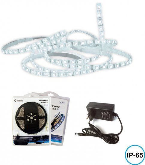 קיט סרט לד 5 מטרים כולל שנאי Omega 4.8W IP65 - גוון אור יום