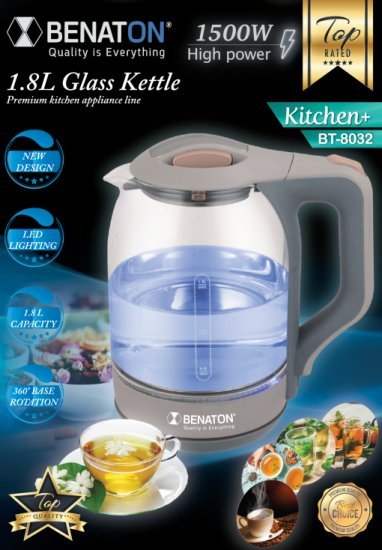 קומקום חשמלי זכוכית 1.8 ליטר Benaton BT-8023